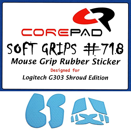 Corepad Soft Grips - Selbstklebende vorgeschnittene Anti-Rutsch Aufkleber für PC Gaming Mäuse (Blue, Logitech G303 Shroud Edition) von Corepad