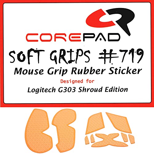 Corepad Soft Grips - Selbstklebende vorgeschnittene Anti-Rutsch Aufkleber für PC Gaming Mäuse (Orange, Logitech G303 Shroud Edition) von Corepad