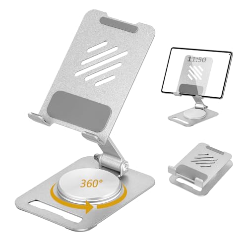 Tablet halterung, Einstellbare Drehlager Tablet Ständer mit 360 Grad Drehbarem Fuß, Ipad ständer, Aluminium Handy Ständer, Faltbarer Ständer für Schreibtisch, für Phones, iPad-Tablets (Silber) von Corpower