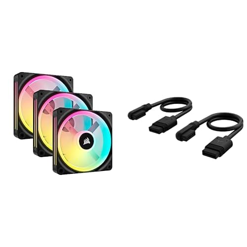 Bundle of Corsair iCUE LINK QX120 RGB 120mm Magnetic Dome RGB Fans - Dreifach-Lüfter-Starter-Kit mit iCUE LINK System-Hub - Schwarz + Corsair iCUE LINK Slim-Kabel - 200mm Gerade/Schlank 90° - Schwarz von Corsair