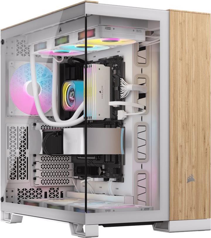 CORSAIR 6500X - Mid tower - E-ATX - Seitenteil mit Fenster (gehärtetes Glas) - keine Spannungsversorgung (ATX) - bamboo wood, weiß - USB/Audio (CC-9011284-WW) von Corsair
