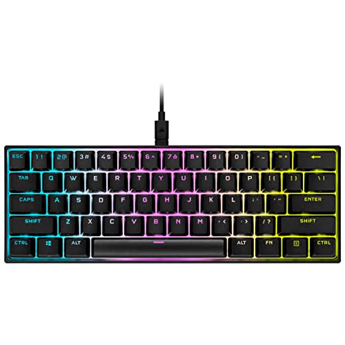 Corsair K65 RGB Mini, 60% kabelgebundene mechanische Gaming-Tastatur, Cherry MX-Schalter, Rot, PBT Double-Shot-Tastaturen, kompatibel mit iCUE, QWERTY ES - PC, Mac, Xbox, Schwarz von Corsair