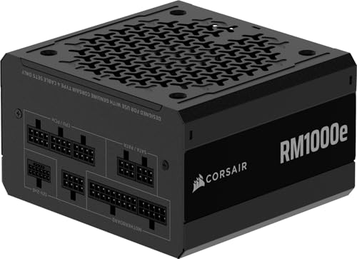CORSAIR RM1000e (2025) Modulares, geräuscharmes ATX-Netzteil mit 12V-2x6-Kabel - ATX 3.1- und PCIe 5.1-kompatibel, Cybenetics Gold-Effizienz, 105°C-Kondensatoren, moderner Standby-Modus - Schwarz von Corsair