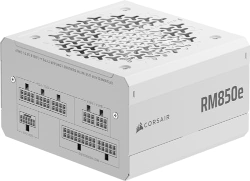 CORSAIR RM850e (2025) Vollständig Modulares, Geräuscharmes ATX-Netzteil mit 12V-2x6-Kabel – ATX 3.1 & PCIe 5.1-Kompatibel, Cybenetics Gold-Effizienz, 105°C-Kondensatoren, Moderner Standby-Modus – Weiß von Corsair