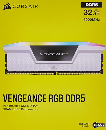 CORSAIR Vengeance RGB DDR5 RAM 32GB (2x16GB) 6000MHz CL36 Intel XMP iCUE Kompatibler Computerspeicher - Weiß (CMH32GX5M2E6000C36W) von Corsair