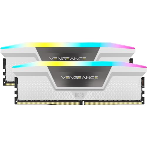 CORSAIR Vengeance RGB DDR5 RAM 64GB (2x32GB) 6000MHz CL30 Intel XMP iCUE Kompatibler Computerspeicher - Weiß (CMH64GX5M2B6000C30W) von Corsair