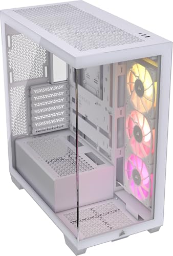 CORSAIR iCUE LINK 3500X RGB Mid-Tower ATX PC-Gehäuse - Gehärtetes Panorama-Glas - Umgekehrte Verbindung Motherboard-Kompatibel - 3X CORSAIR iCUE LINK RX120 RGB-Lüfter Im Lieferumfang Enthalten - Weiß von Corsair