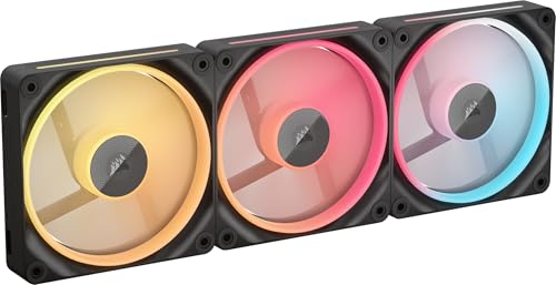 CORSAIR iCUE LINK LX120-R RGB 120mm PWM-Umkehrlüfter – Dreifach-Lüfter-Kit – Geräuscharm, CORSAIR Magnetische Kuppellagerung, Zwei Lichtschleifen, QuikTurn™-Schrauben, Null-Drehzahl-Modus – Schwarz von Corsair