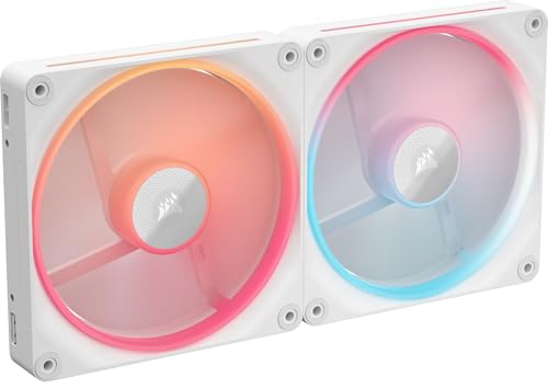 CORSAIR iCUE LINK LX140-R RGB 140mm PWM-Umkehrlüfter – Doppelter Lüftersatz – Geräuscharm, CORSAIR Magnetische Kuppellagerung, Zwei Lichtschleifen, QuikTurn™-Schrauben, Null-Drehzahl-Modus – Weiß von Corsair