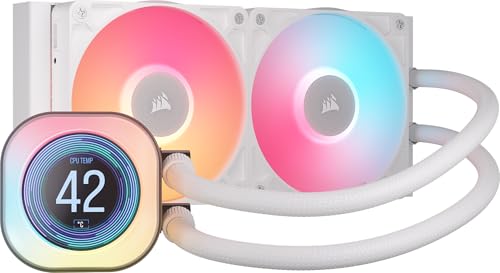 CORSAIR iCUE LINK Titan 240 RX LCD CPU-Flüssigkeitskühler – 240mm AIO – FlowDrive-Kühl-Engine – Intel LGA 1851/1700, AMD AM5/AM4 – 2X RX120 RGB-Lüfter – iCUE LINK-System-Hub Inbegriffen – Weiß von Corsair