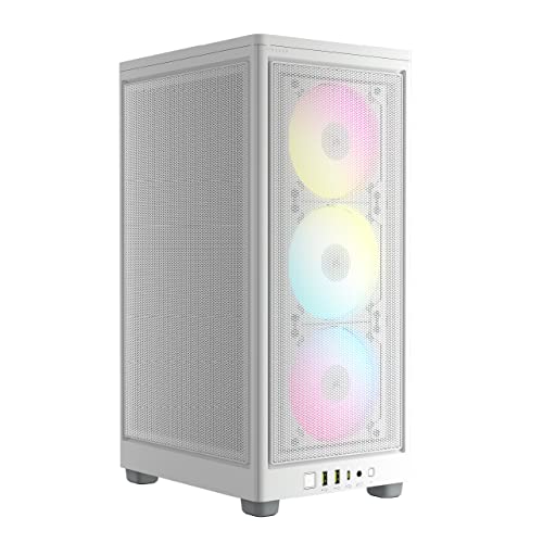 Corsair iCUE 2000D RGB Airflow PC-Gehäuse Mini ITX – Form Mini-ITX – Platten aus Stahl – 3 x Slim AF120 RGB inklusive – iCUE Lighting Node Core Controller – Weiß von Corsair