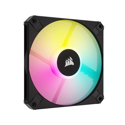 Corsair AF120 RGB Slim, 120-mm-PWM-Lüfter Mit Dynamischem Lager - Dünnes Profil Für Kleine Gehäuse - Geräuscharm - Bis zu 2000 U/min - 8 Adressierbare RGB-LEDs - Einzelverpackung - Schwarz von Corsair