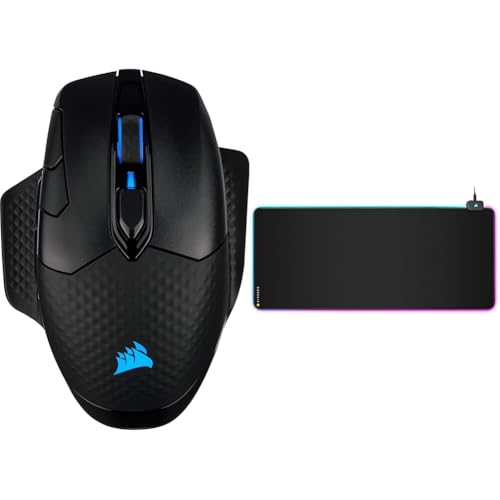 Corsair Dark Core RGB PRO SE kabellose Gaming-Maus mit kabelloser Qi-Aufladefunktion & MM700 RGB Extended Gaming-Mauspad mit Stoffoberfläche (Dynamische 360°-DREI-Zonen-RGB-Beleuchtung) Schwarz von Corsair