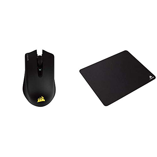 Corsair Harpoon Kabellose RGB Wiederaufladbare Optisch Gaming-Maus (mit Slipstream Technologie, 10.000DPI Optisch Sensor) schwarz & MM100 Gaming Mauspad (Medium, Tuchfläche) schwarz von Corsair