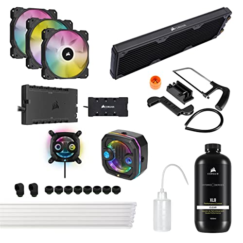 Corsair Hydro X Series iCUE XH303i RGB PRO Individuelles Kühlungs-Kit (Hardline-CPU-Kühlkreislauf, CPU-Wasserkühler, Kompakte Pumpen-Ausgleichsbehälter-Kombination, Radiator, 3 RGB-Lüfter) Schwarz von Corsair