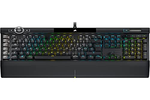 Corsair K100 RGB Opto-mechanische Gaming-Tastatur (OPX RGB-Schalter, RGB LED-Hintergrundbeleuchtung, Keycap Set aus Polycarbonat, abnehmbare magnetische Handballenauflage aus Kunstleder) Schwarz von Corsair