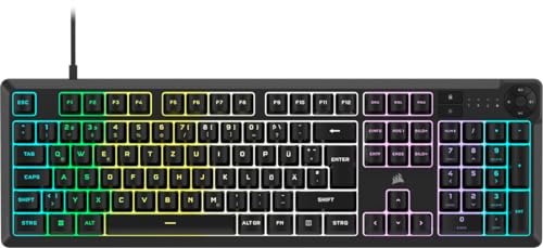 Corsair K55 CORE RGB Membran Kabelgebundene Gaming-Tastatur – Leise, Reaktionsschnelle Schalter – Spritzwasserschutz – Zehn-Zonen-RGB – Medientasten – iCUE-Kompatibel – QWERTZ DE – PC, Mac – Schwarz von Corsair