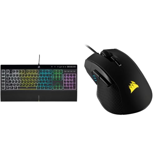 Corsair K55 RGB PRO Kabelgebundene Membran-Gaming-Tastatur (Dynamische Hintergrundbeleuchtung) QWERTZ, Schwarz & Ironclaw RGB Optisch FPS/MOBA Gaming Maus (18.000DPI Optischer Sensor) Schwarz von Corsair