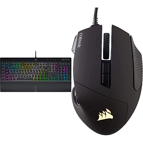 Corsair K55 RGB PRO XT Kabelgebundene Membran-Gaming-Tastatur, QWERTY, Schwarz & Scimitar Elite RGB Optisch MOBA/MMO-Gaming-Maus (18.000 DPI Optisch Sensor, 17 Programmierbare Tasten) Schwarz von Corsair