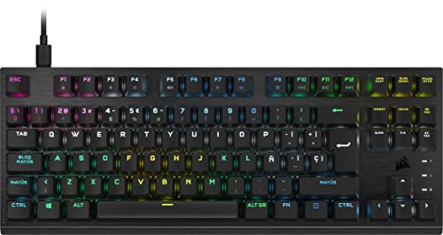 Corsair K60 PRO TKL RGB schraubenlose mechanisch-optische Gaming-Tastatur mit Kabel - OPX-Schalter - Polycarbonat-Kappen - iCUE-kompatibel - QWERTY ES - PC, Mac, Xbox - Schwarz von Corsair