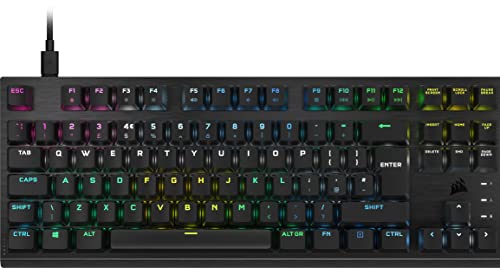 Corsair K60 PRO TKL RGB Tenkeyless Optisch-mechanische kabelgebundene Gaming-Tastatur - OPX Linearschalter - Polycarbonat-Tastenkappen - iCUE kompatibel - QWERTY UK - PC, Mac, Xbox - Schwarz von Corsair