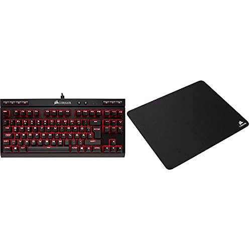 Corsair K63 Mechanische Gaming Tastatur (Cherry MX red: Leichtgängig und Schnell, Rot LED Beleuchtung, Kompakt, Qwertz) schwarz & MM100 Gaming Mauspad (Medium, Tuchfläche) schwarz von Corsair