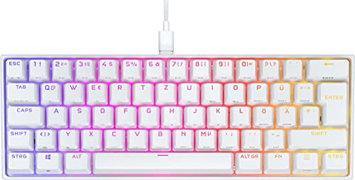 Corsair K65 RGB MINI 60% Mechanische Gaming-Tastatur (Anpassbare RGB-Beleuchtung einzelner , CHERRY MX SPEED-Tasten, PBT-Double-Shot-Tastenkappen, AXON-Technologie) QWERTZ, Weiß von Corsair