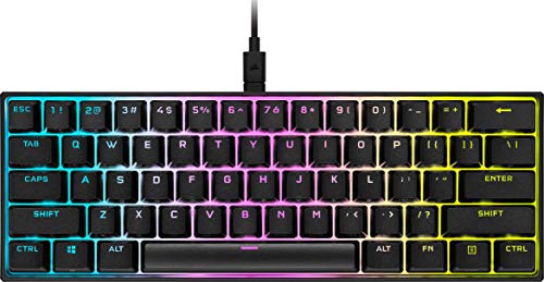 Corsair K65 RGB Mini 60% mechanische kabelgebundene Gaming-Tastatur – Cherry MX RED Schalter – PBT Double-Shot-Tastenkappen – iCUE-kompatibel – QWERTY UK-Layout – Schwarz von Corsair