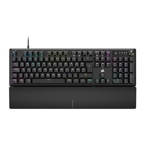 Corsair K70 CORE RGB Mechanische Gaming-Tastatur Mit Handballenauflage – Geschmierte MLX Red Linear-Schalter, SOCD, Schalldämpfung, Mediensteuerungsrad, iCUE–Kompatibel, QWERTZ DE – Schwarz von Corsair
