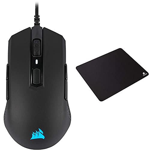 Corsair M55 PRO RGB Beidhändig nutzbare Optisch Gaming-Maus (12.400DPI Optisch Sensor, Leicht, 8 vollständig programmierbare Tasten) schwarz & MM100 Gaming Mauspad (Medium, Tuchfläche) schwarz von Corsair