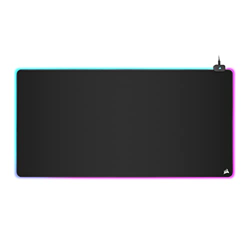 Corsair MM700 RGB Extended 3XL Gaming-Mauspad mit Stoffoberfläche - Oberfläche von 1220 × 610 mm - 360°-DREI-Zonen-RGB-Beleuchtung - USB-Hub mit Zwei Ports - rutschfeste Gummiunterlage - Schwarz von Corsair