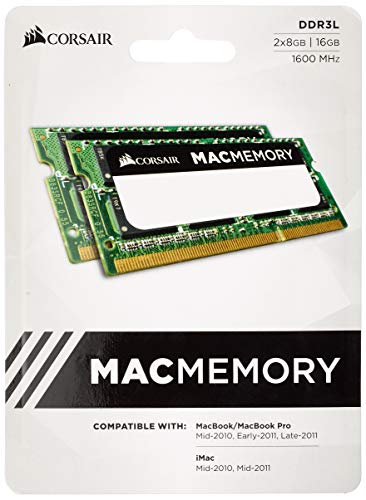 Corsair Mac Memory SODIMM 16GB (2x8GB) DDR3L 1600MHz CL11 Speicher für Mac-Systeme, Apple-Qualifiziert - Schwarz von Corsair