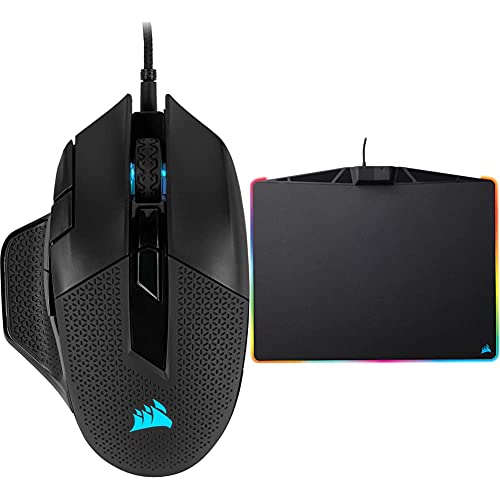 Corsair Nightsword RGB, Anpassbare Performance FPS/MOBA-Optisch-Gaming-Maus (18.000DPI Optisch Sensor) schwarz & MM800 Polaris RGB Gaming Mauspad (Medium, RGB 15 Zonen Beleuchtung) schwarz von Corsair