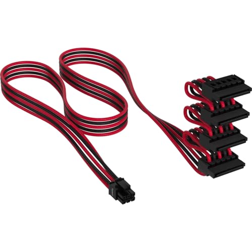 Corsair Premium einzeln ummanteltes Typ-5 SATA (4 Anschlüsse) PSU-Kabel, Schwarz und Rot von Corsair