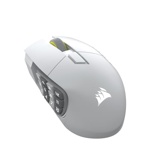 Corsair Scimitar Elite Wireless SE MMO Gaming Maus – 33.000 DPI, 16 Programmierbare Tasten, Einstellbarer Key Slider™, 1K Hyper-Polling, bis zu 150 Std. Akku - PC, PS5, PS4, Xbox, Mac – Weiß von Corsair
