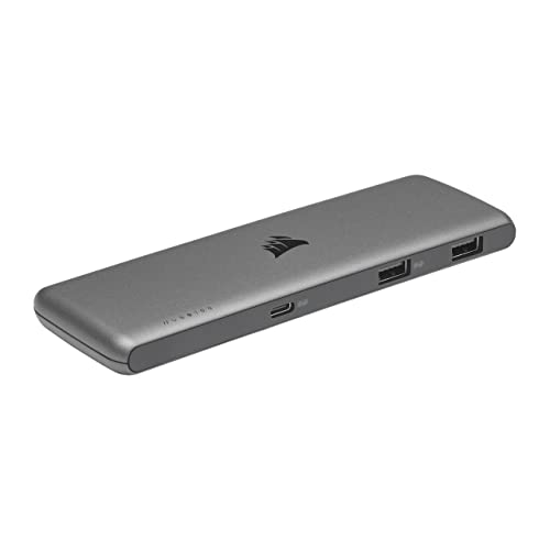 Corsair USB 100 7-Port USB-C/USB-A Erweiterungs-Hub – 3 x USB-Typ-C-Anschlüsse – 4 x USB-Typ-A-Anschlüsse – selbstbetrieben – langlebiges Gehäuse, CU-9000003-NA, Silber von Corsair