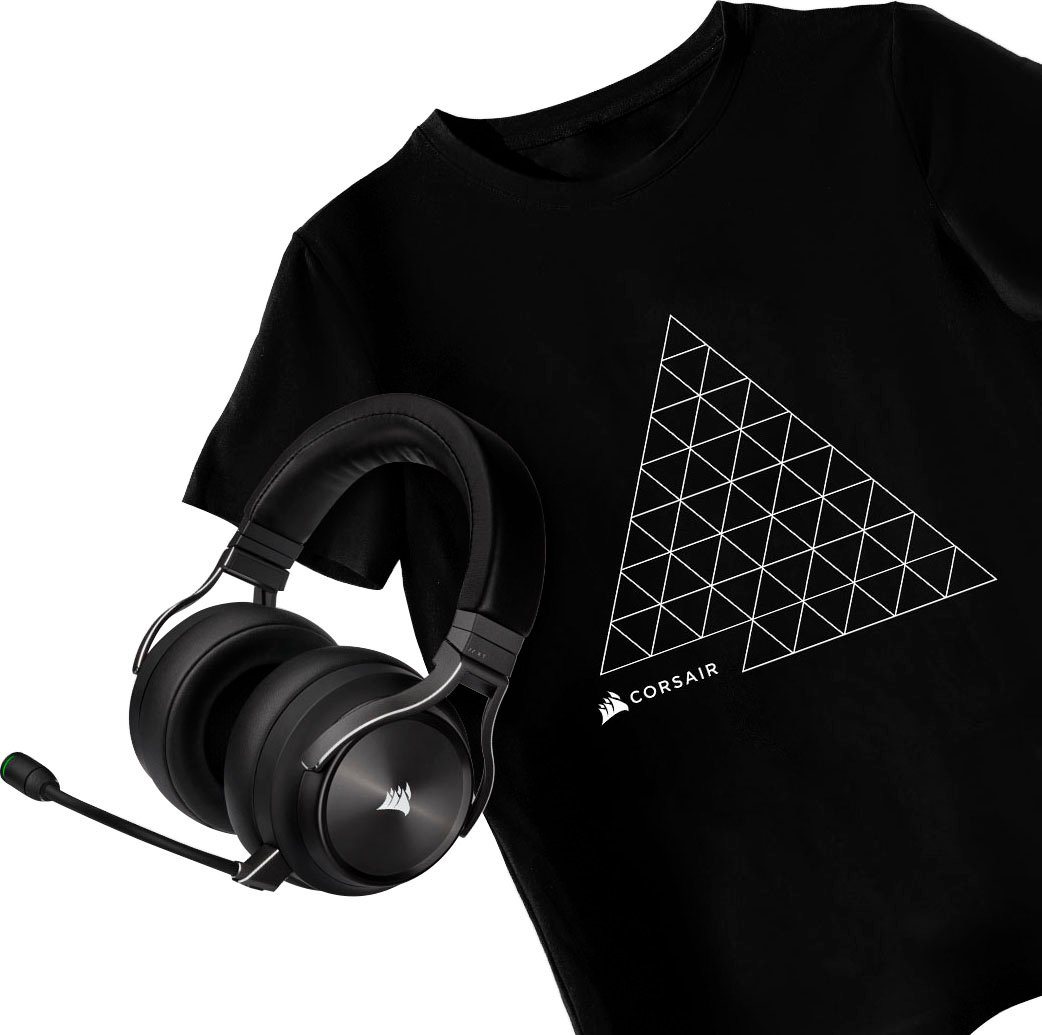 Corsair VIRTUOSO RGB WIRELESS XT + gratis T-Shirt Gaming-Headset (Mikrofon abnehmbar, A2DP Bluetooth, HFP, HSP) von Corsair