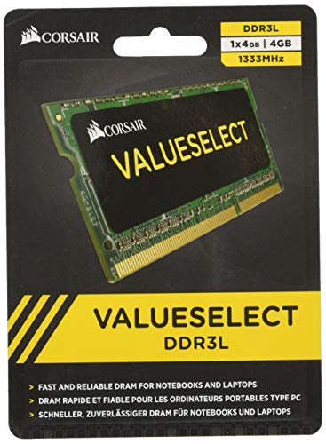 Corsair Value Select SODIMM 4GB (1x4GB) DDR3L 1333MHz C9 Speicher für Laptop/Notebooks - Schwarz von Corsair