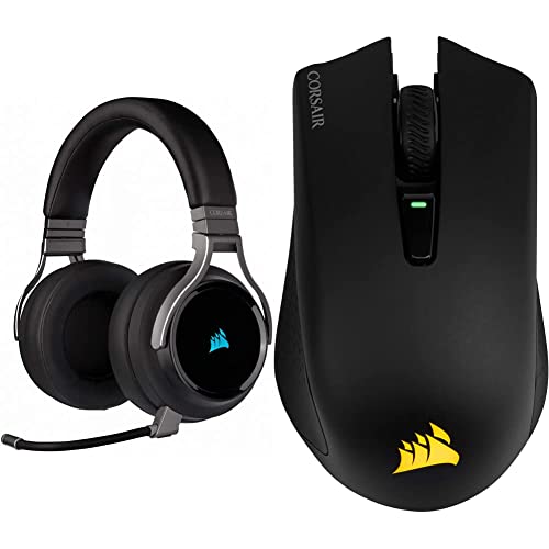 Corsair Virtuoso RGB Wireless High-Fidelity Gaming Headset (Slipstream Technologie, 7.1 Surround Sound) Carbon & Harpoon Kabellose RGB Wiederaufladbare Optisch Gaming-Maus schwarz von Corsair