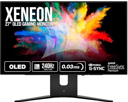 Corsair XENEON 27QHD240 27-Zoll-OLED-Gaming-Monitor - 2560 x 1440, 240Hz, 0,03ms, NVIDIA G-SYNC-Kompatibel, AMD FreeSync™ Premium, DisplayHDR10, HDMI 2.1, DisplayPort 1.4, USB-C 3.1 - Schwarz von Corsair