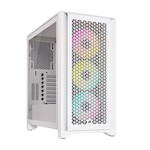 Corsair iCUE 4000D RGB Airflow Mid-Tower-Gehäuse, True White – 3 × AF120 RGB ELITELüfter, iCUE Lighting Node PRO-Beleuchtungssteuerung – Konstruktion Mit Hohem Luftdurchsatz - Weiß von Corsair