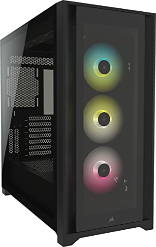 Corsair iCUE 5000X RGB Mid-Tower-ATX-PC-Smart-Gehäuse mit Gehärtetem Glas (Vier Paneele aus Gehärtetem Glas, RapidRoute-Kabelführungssystem, Drei Inbegriffene 120-mm-RGB-Lüfter) Schwarz von Corsair