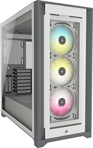 Corsair iCUE 5000X RGB Mid-Tower-ATX-PC-Smart-Gehäuse mit Gehärtetem Glas (Vier Paneele aus Gehärtetem Glas, RapidRoute-Kabelführungssystem, Drei Inbegriffene 120-mm-RGB-Lüfter) Weiß von Corsair