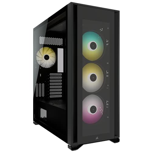 Corsair iCUE 7000X RGB Full-Tower-ATX-PC-Gehäuse (Drei Scheiben aus Gehärtetem Glas, Vier 140-mm-RGB-Lüfter Inbegriffen, Einfache Kabelführung, Smarte RGB- und Lüfterdrehzahl-Steuerung) Schwarz von Corsair