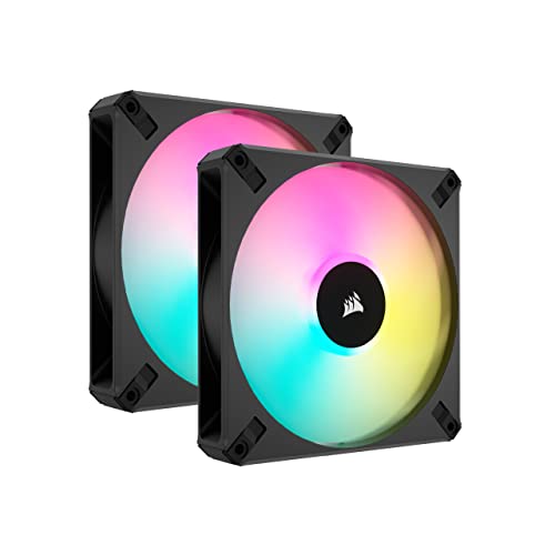 Corsair iCUE AF140 RGB ELITE 140 mm PWM Triple Fan Kit - Eight RGB LEDs Pro Fan - AirGuide Technology - Fluid Dynamic Bearing - Includes iCUE Lighting Node Core Controller - Black von Corsair