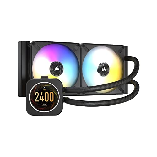 Corsair iCUE H100i ELITE CPU-Flüssigkeitskühler mit LCD-Display (IPS-LCD-Bildschirm mit anpassbarer Anzeige, 40 Dynamische RGB-LEDs, 120-mm-Lüfter, 240-mm-Radiator, Commander Core inklusive) Schwarz von Corsair