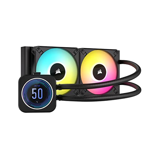 Corsair iCUE H100i Elite LCD XT Flüssig-CPU-Kühler - IPS-LCD-Bildschirm - Zwei AF120 RGB Elite-Lüfter - 240-mm-Radiator - Intel® LGA 1700, AMD® AM5 Und Mehr - Inklusive iCUE Commander CORE - Schwarz von Corsair