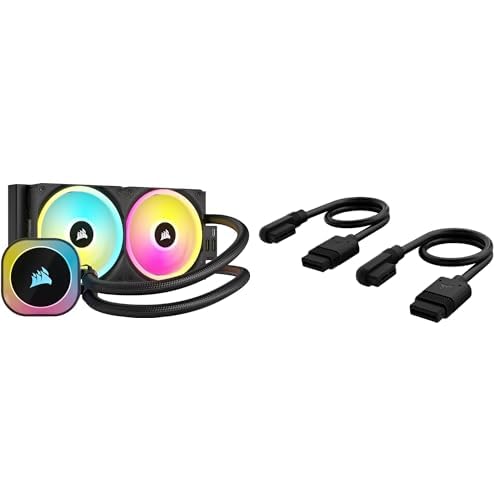 Corsair iCUE LINK H100i RGB Liquid CPU Cooler Bundle - 240mm AIO - Zwei QX120 RGB Lüfter - iCUE LINK System Hub - iCUE LINK Slim 200mm Straight/Slim 90° Kabel - Schwarz von Corsair