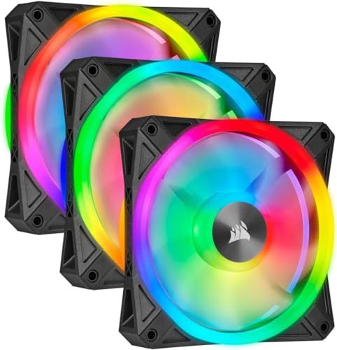 Corsair iCUE QL120 RGB, 120-mm-LED-PWM-Lüfter (für Desktop, 68 Einzeln Ansteuerbare, Schwindigkeiten Bis zu 1,500 U/Min, Geräuscharm) 3er-Pack mit Lighting Node Core - schwarz von Corsair