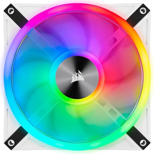 Corsair iCUE QL140 RGB, 140-mm-RGB-LED-PWM-Lüfter (68 Einzeln Ansteuerbare RGB-LEDs, Schwindigkeiten Bis zu 1,250 U/Min, Geräuscharm) 2er-Pack mit Lighting Node Core - weiß 140 mm von Corsair